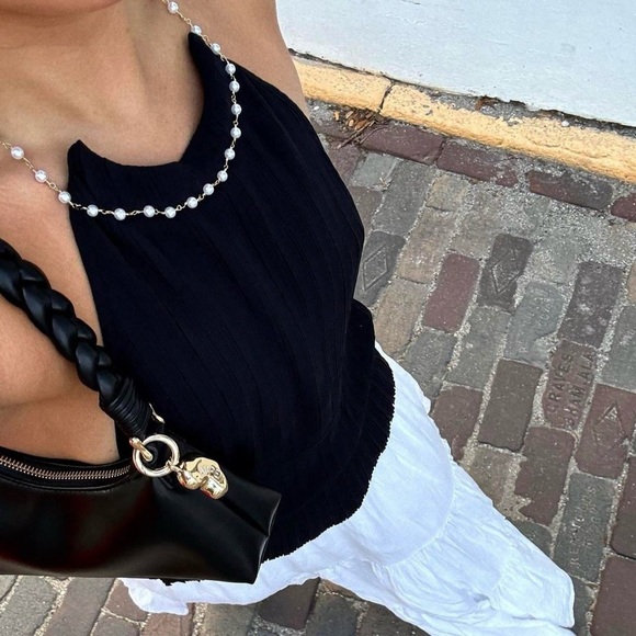 NWT Sasha Therese Open Back Pearl Beaded Cami Halter Top - Picture 3 of 5